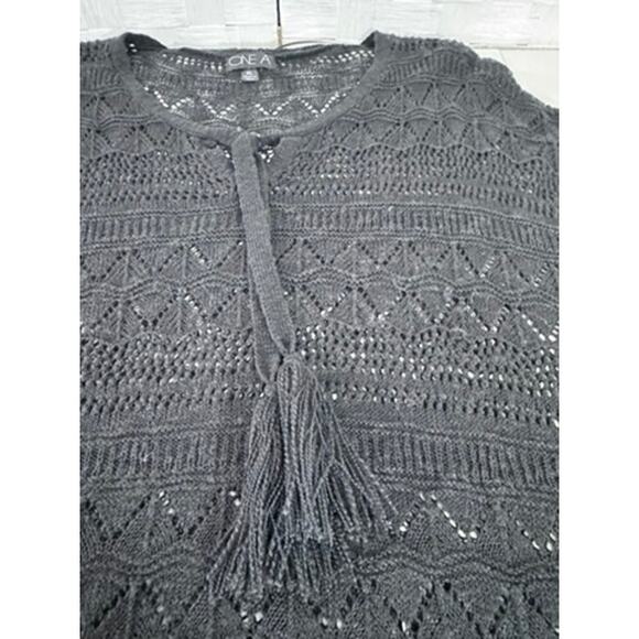 "ONE A" Black Crochet Bathing Suit Cover Up, Size XL, Keyhole front W/Tassel Tie - Picture 5 of 9